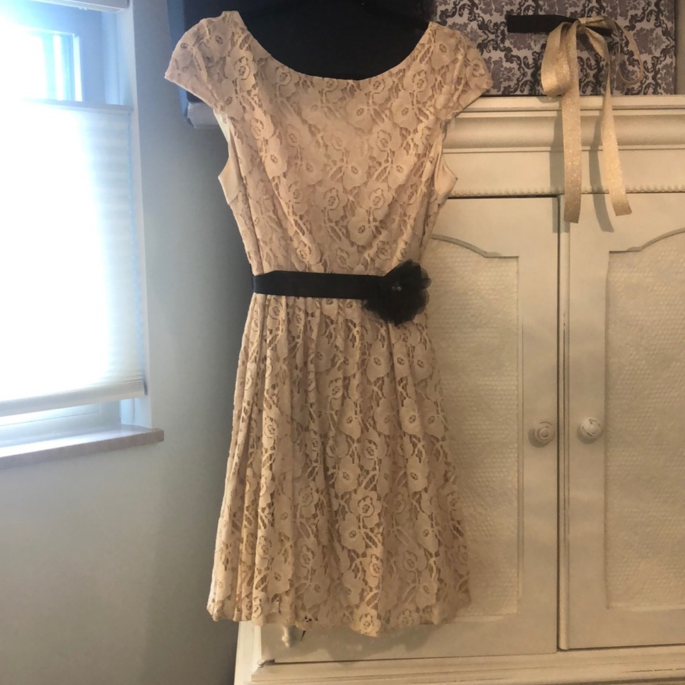 Formal Tan Fit and Flare Dress